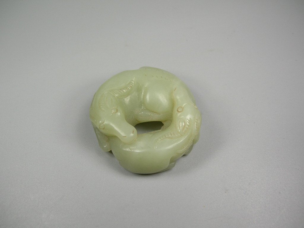 Chinese Carved Jade Toggle of Two Horses (1 of 7)