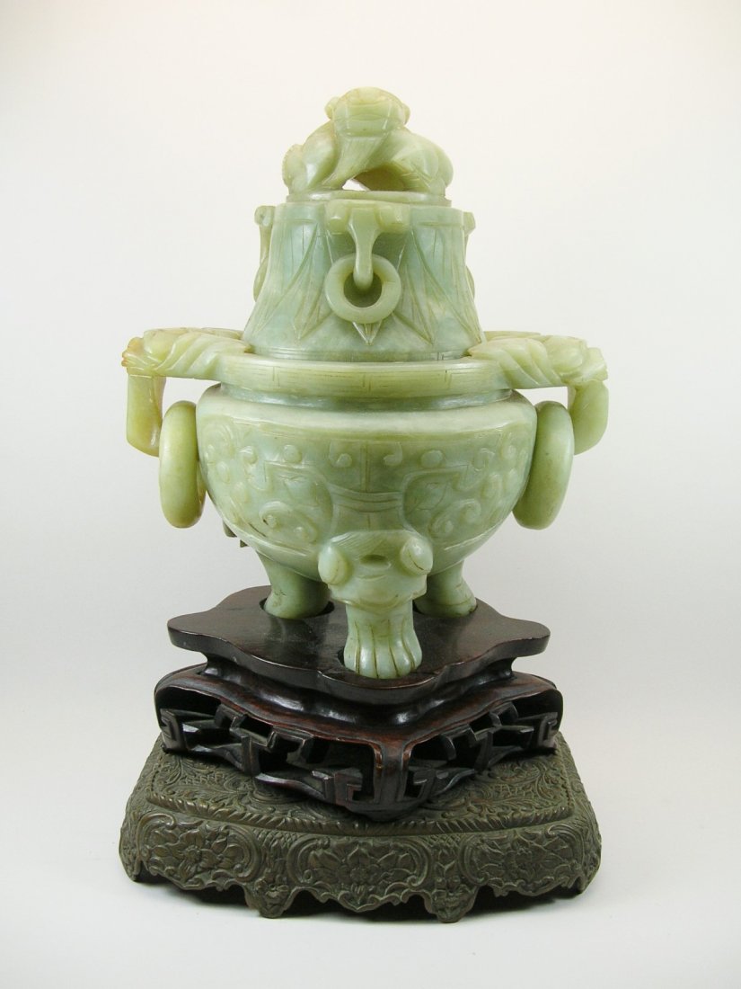 Large Chinese Carved Celadon Hardstone Incense Burner (1 of 10)