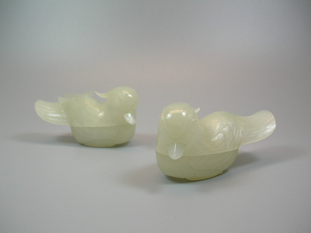 Two Chinese Carved White Jade Mandarin Ducks (1 of 10)