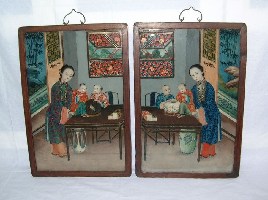 Two Chinese Glass Reverse Paintings Qing Dynasty (1 of 9)