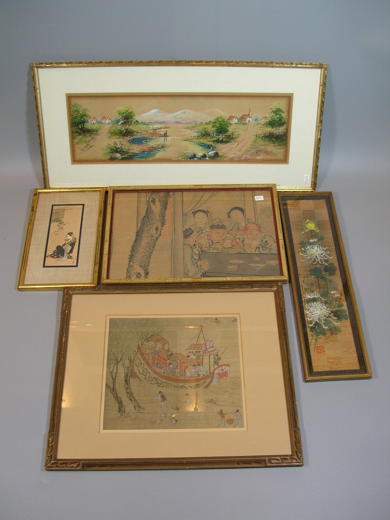 Group of Old Chinese and Japanese Paintings: All framed, various sizes, 25 1/4" wide (largest one)