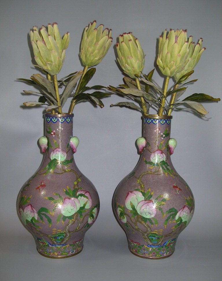 Large Pair of Antique Chinese Cloisonee Bottle Vases (1 of 10)