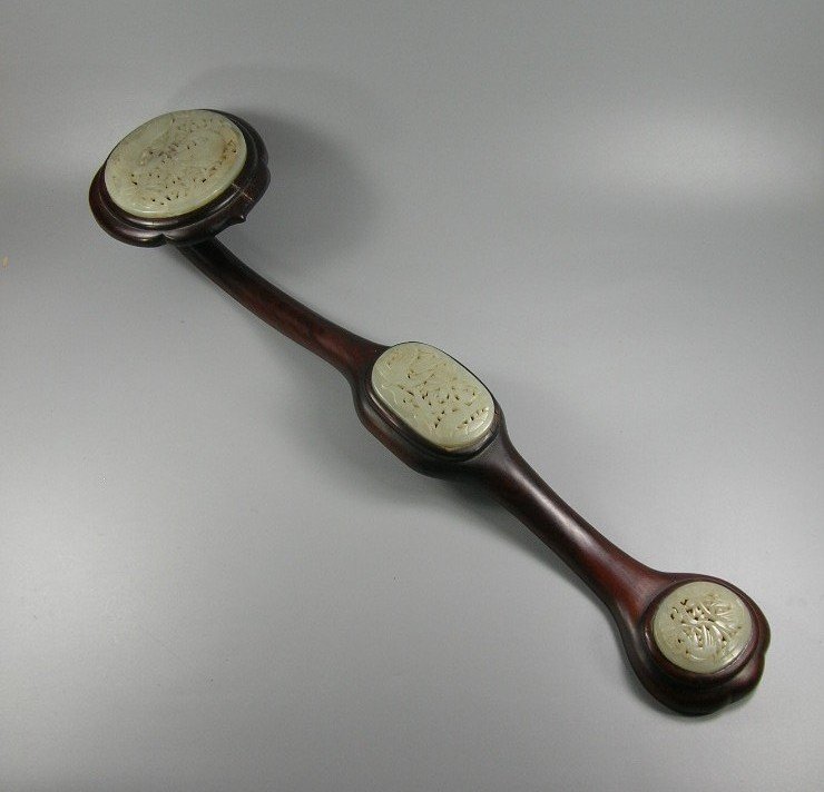 Antique Hongmu Ruyi Scepter with Jade Inlays (1 of 10)