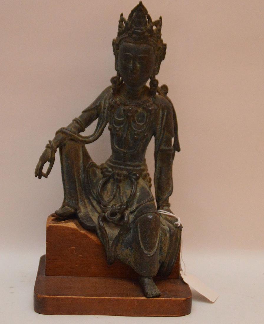 Early Chinese Bronze Seated Buddha on a custom wood (1 of 5)