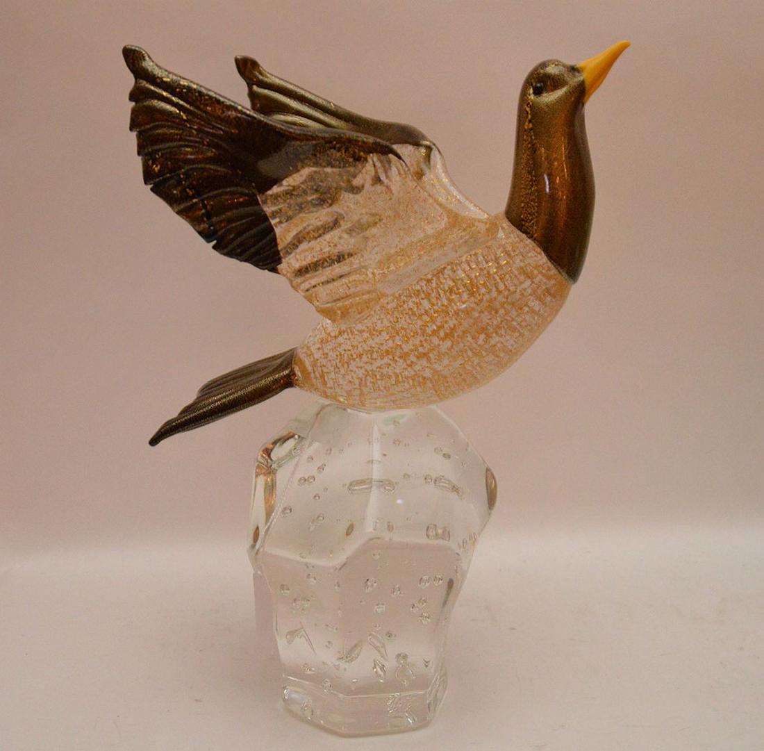 Murano Glass Bird with flecked gold decoration on a (1 of 4)