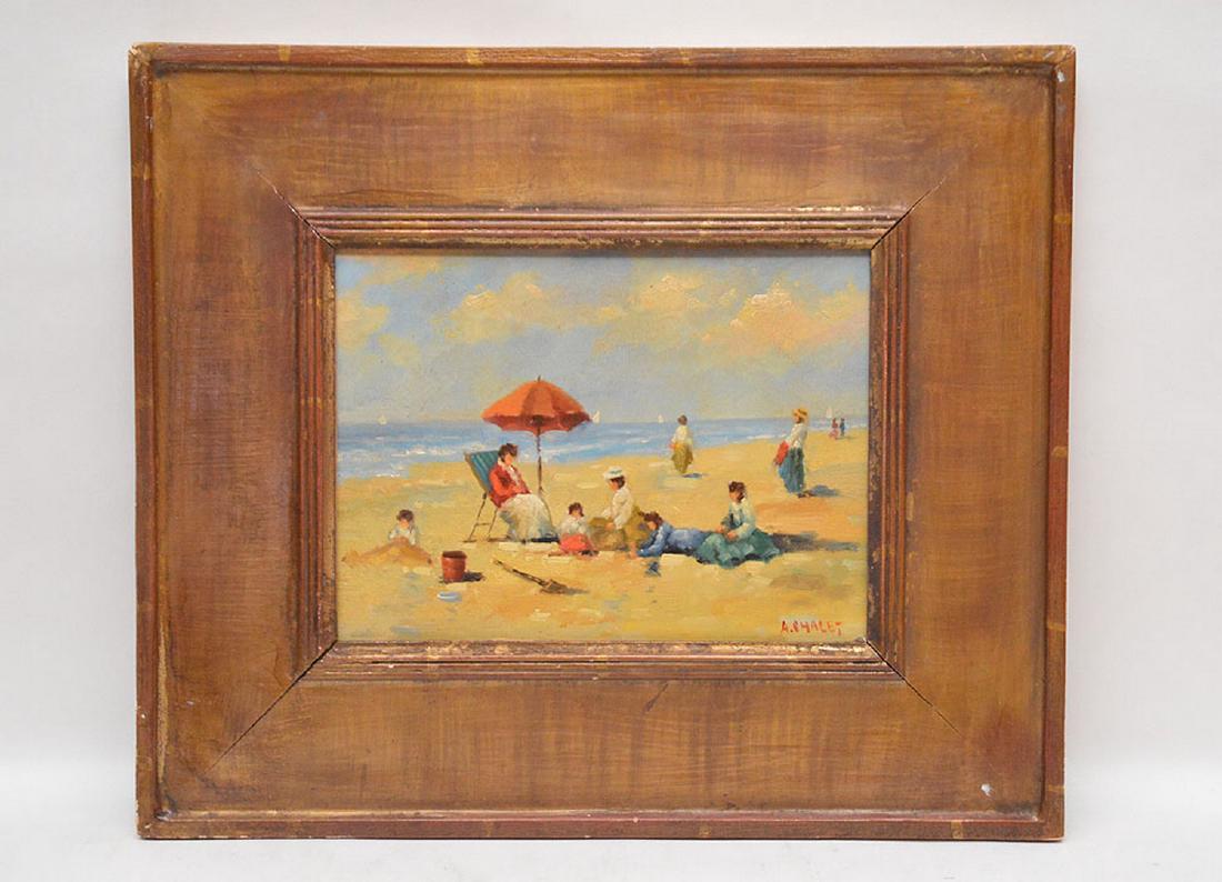 Andre Chalet (French, b. 1954) Beach Scene, oil on: Andre Chalet (French, b. 1954) Beach Scene, oil on board, signed A. Chalet, 9 in. x 12 inches.