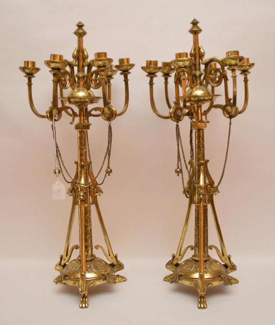 Pair 19th Century Bell Bronze 6 Branch Candelabras. (1 of 4)