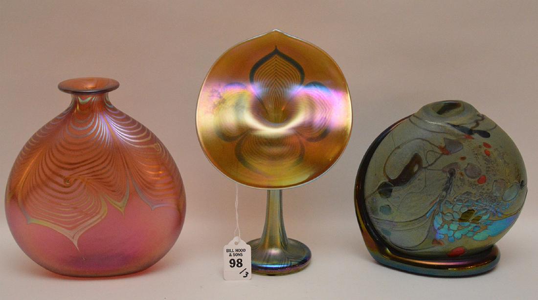 3pc. Art glass, Jack In The Pulpit, 10"h, Blue vase (7 (1 of 8)