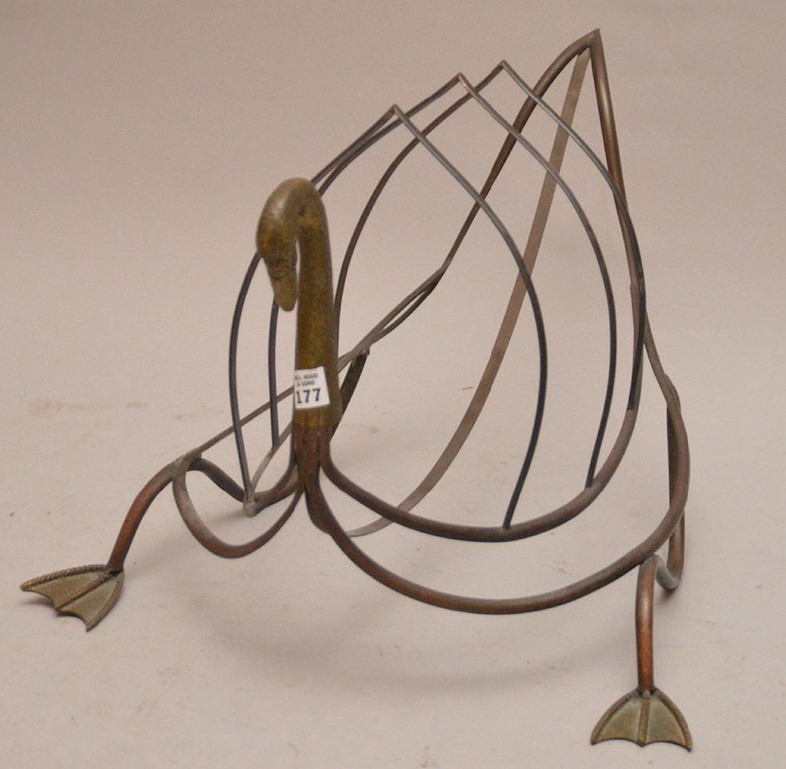 Brass swan form magazine rack, 15 1/2"h x 24"L (1 of 5)