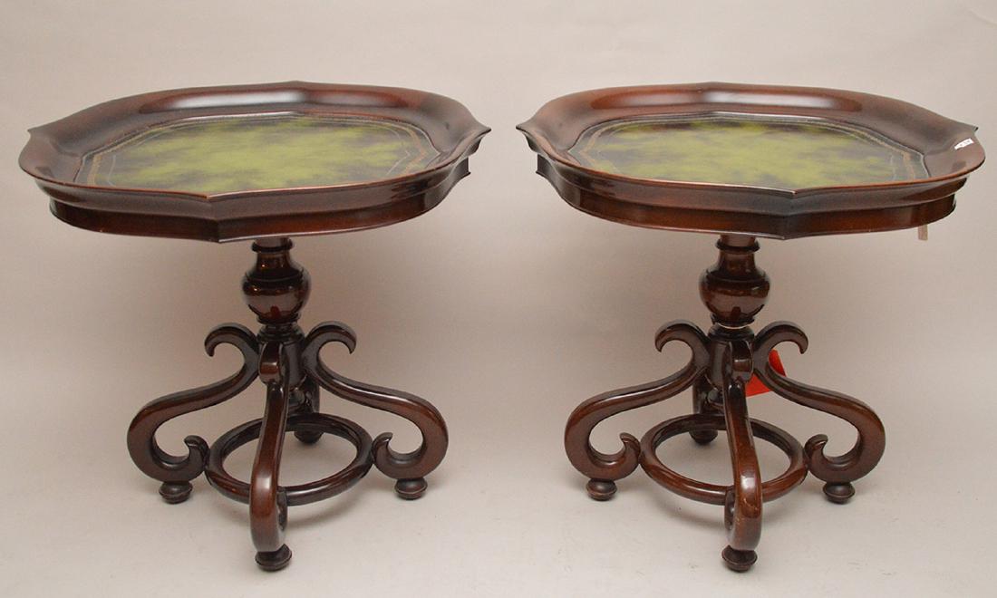 Pr. Mahogany center pedestal end tables, 27"h x 29 (1 of 4)