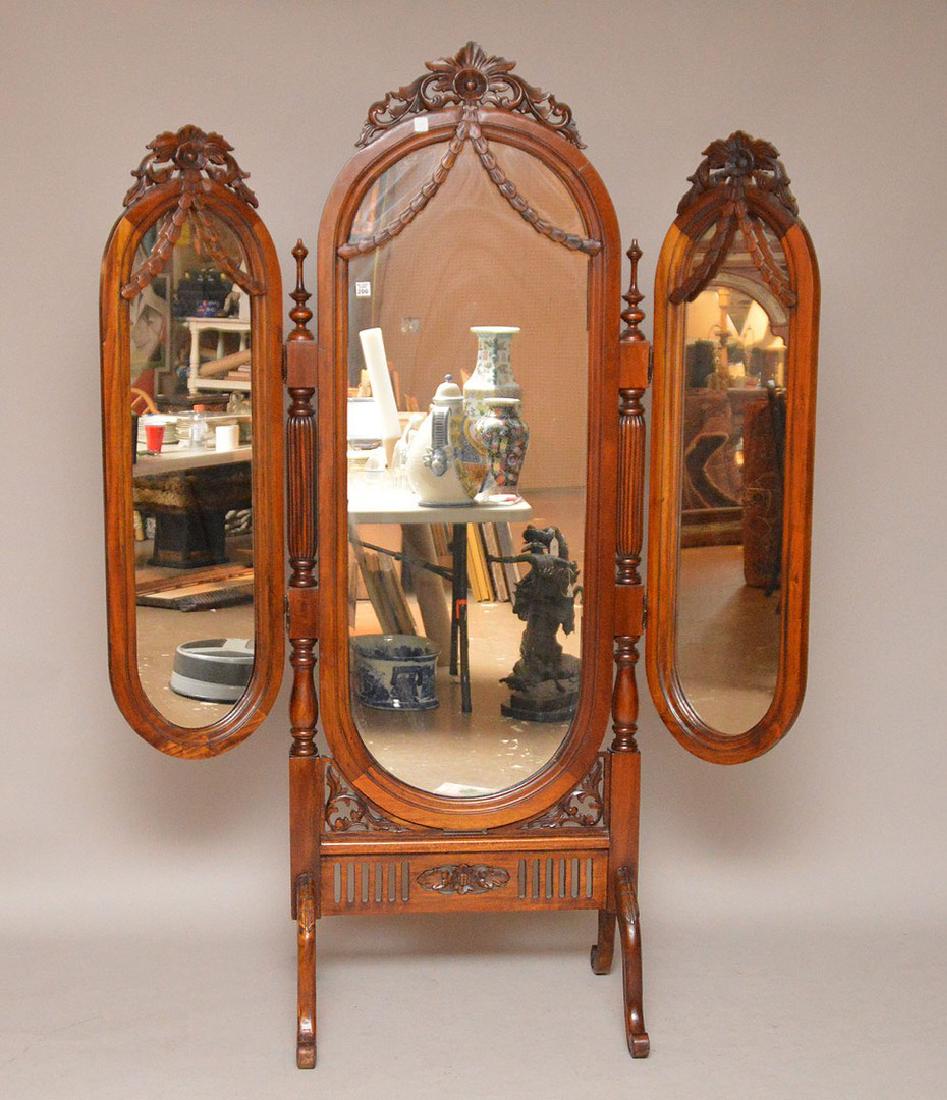 Cheval mahogany mirror with folding side mirrors, 78"h (1 of 5)