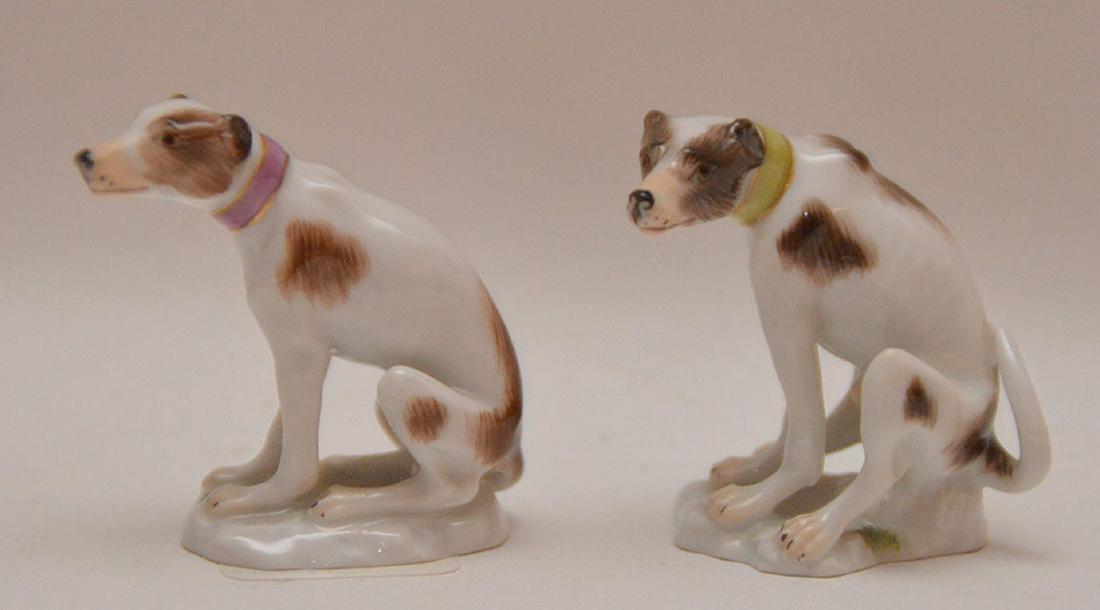 Pair fine Meissen miniature seated Whippets (1 of 4)