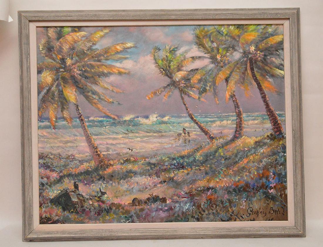 Florida Coastal scene waves with figures by Geoffrey: Florida Coastal scene waves with figures by Geoffrey Bate, on the beach, 1994, 25" x 30"