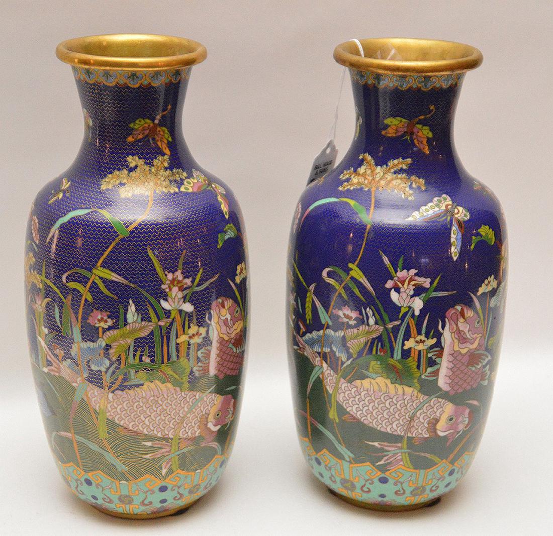 Pair cloisonné vases, each signed on the bottom, 11 (1 of 8)