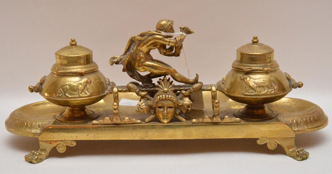 19th c. gilt bronze figural inkwell, 6"h x 16"w x 7"d (1 of 6)