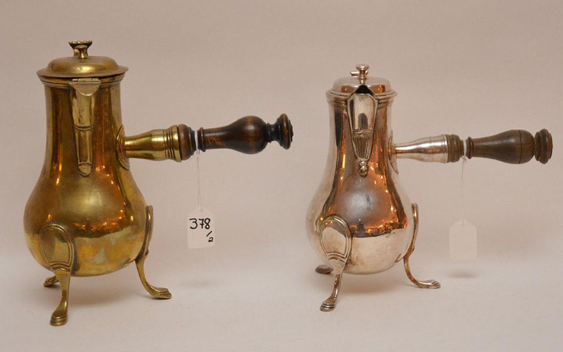 French brass coffee pot, circa 1785 (10 1/2"h) AND (1 of 4)