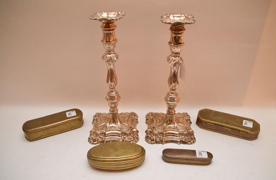 Pair English Victorian silver plate candlesticks, circa (1 of 5)