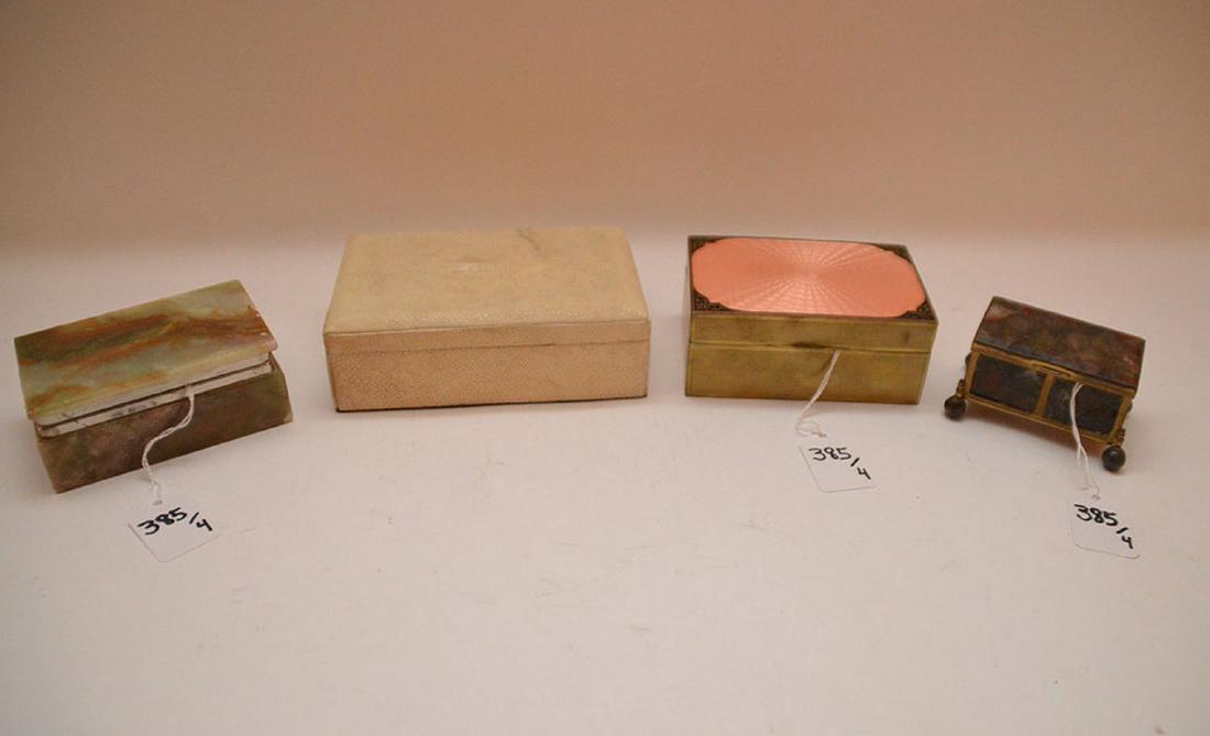Lot 4 Assorted Boxes.  1 Onyx and Brass 2 1/4" x 2" (1 of 4)