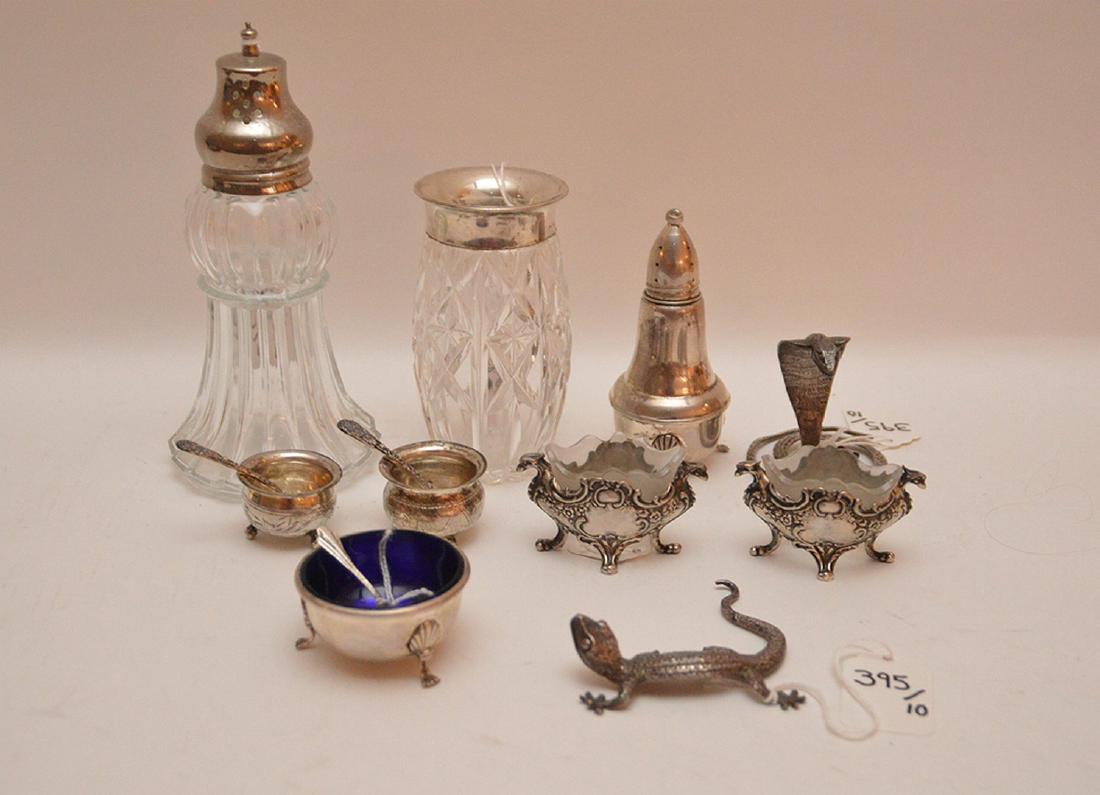 Lot Assorted Sterling & Glass Items.  Vase Ht. 4 1/2" (1 of 3)