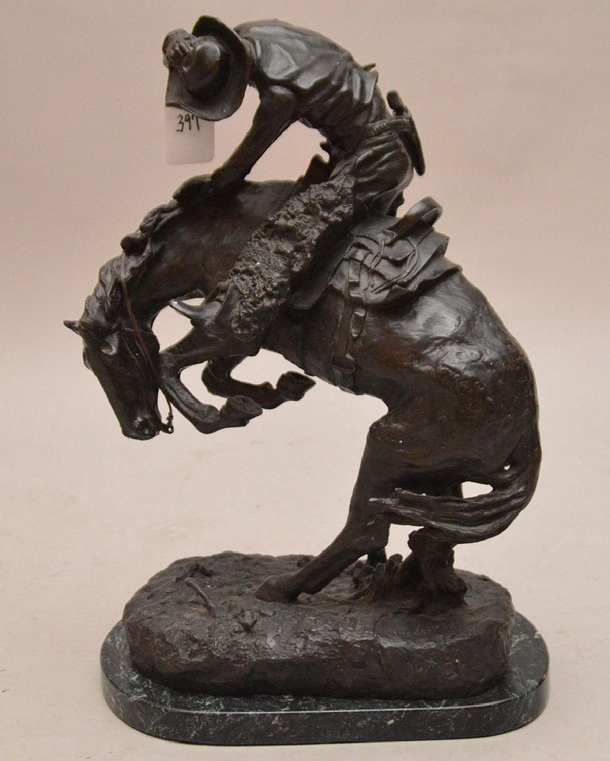 Remington Bronze restrike of cowboy on horse, 24"h x (1 of 7)