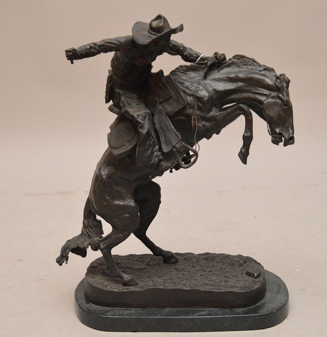 Remington Bronze restrike of cowboy on horse, 24"h x (1 of 7)