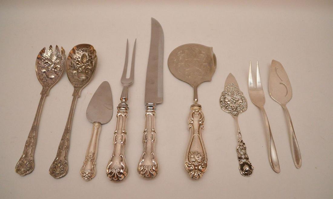 4 sterling handled serving pieces, Sheffield salad set, (1 of 2)