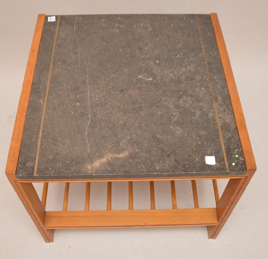 Mid century end table with stone inset top with brass (1 of 2)