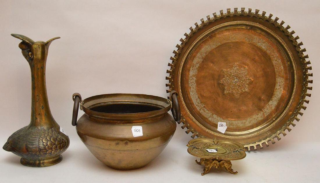 3 assorted brass items and 1 bronze stand (1 of 6)