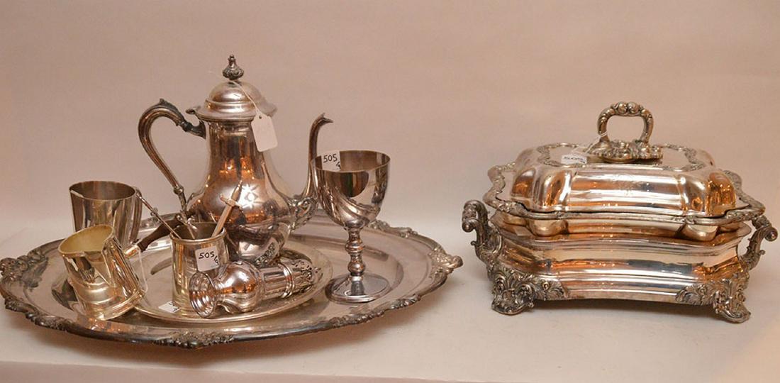 Early Elaborate Silver Plated Tureen.  Ht. 9" W. 14". (1 of 4)