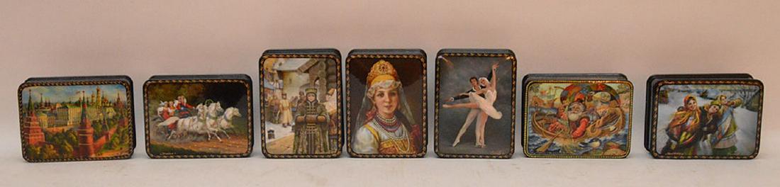 Lot 7 Assorted Russian Painted Lacquer Boxes.  Each Box (1 of 7)