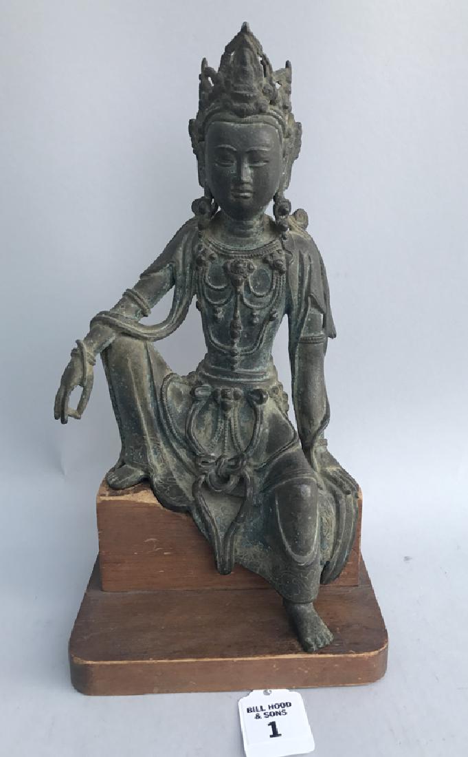 Early Chinese Bronze Seated Buddha on a custom wood (1 of 7)