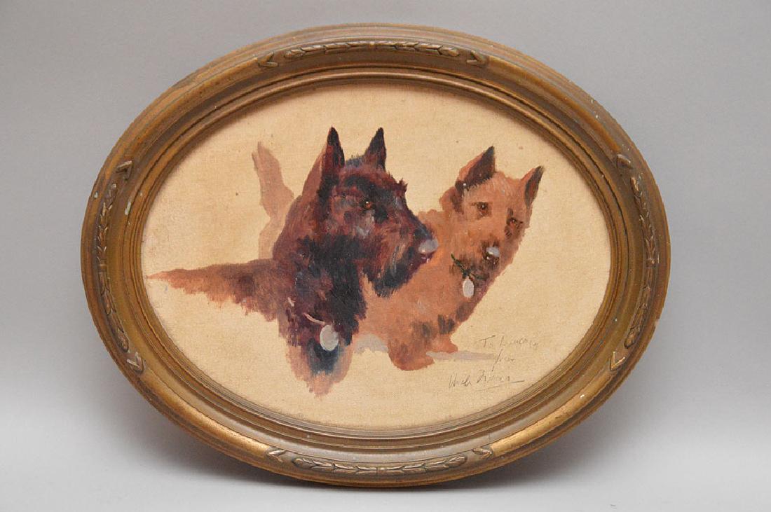 Dog Painting signed illegibly lower right, oil on (1 of 4)