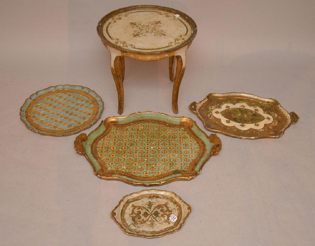 Venetian occasional table and 4 assorted trays (1 of 3)
