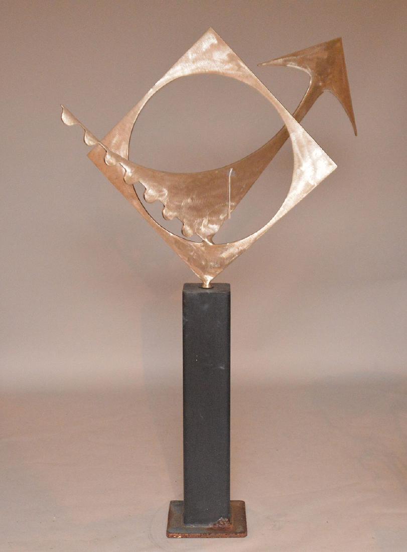 Modern Steel Sculpture mounted on a back iron base. (1 of 3)