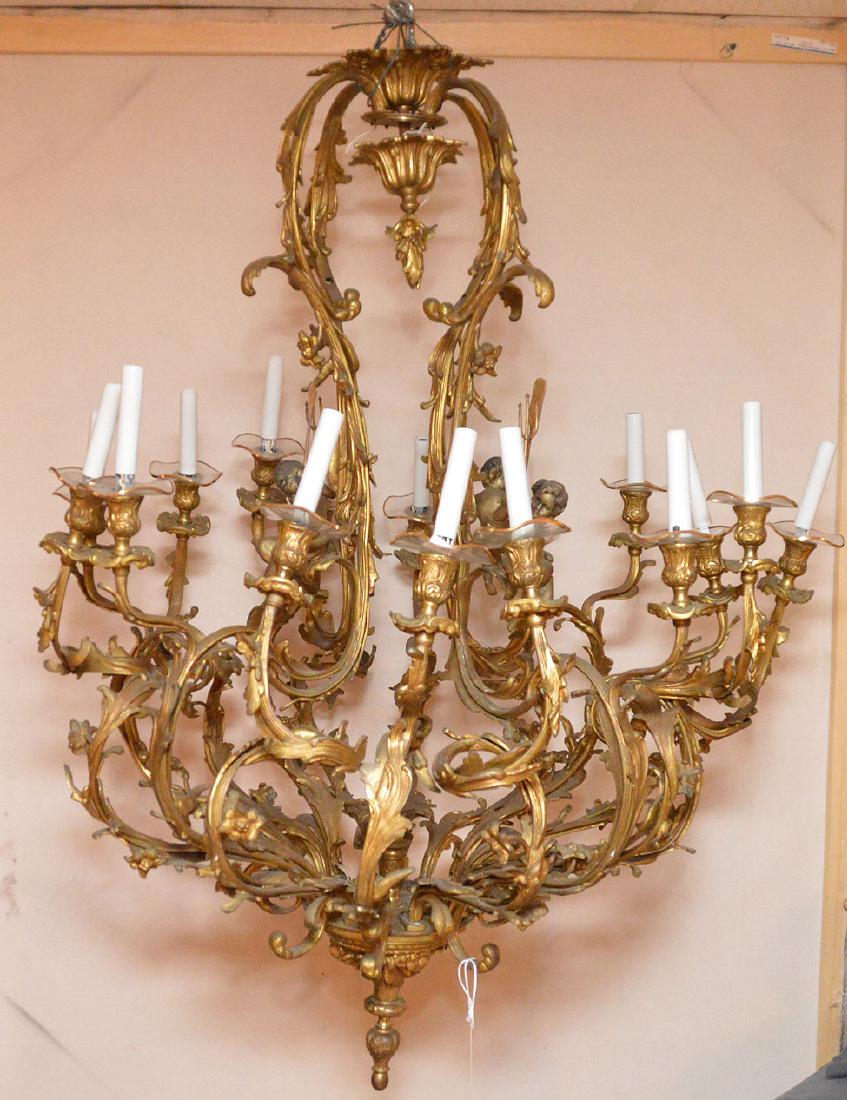Large Gilt Bronze 16 Light Rococo Style Chandelier with (1 of 5)