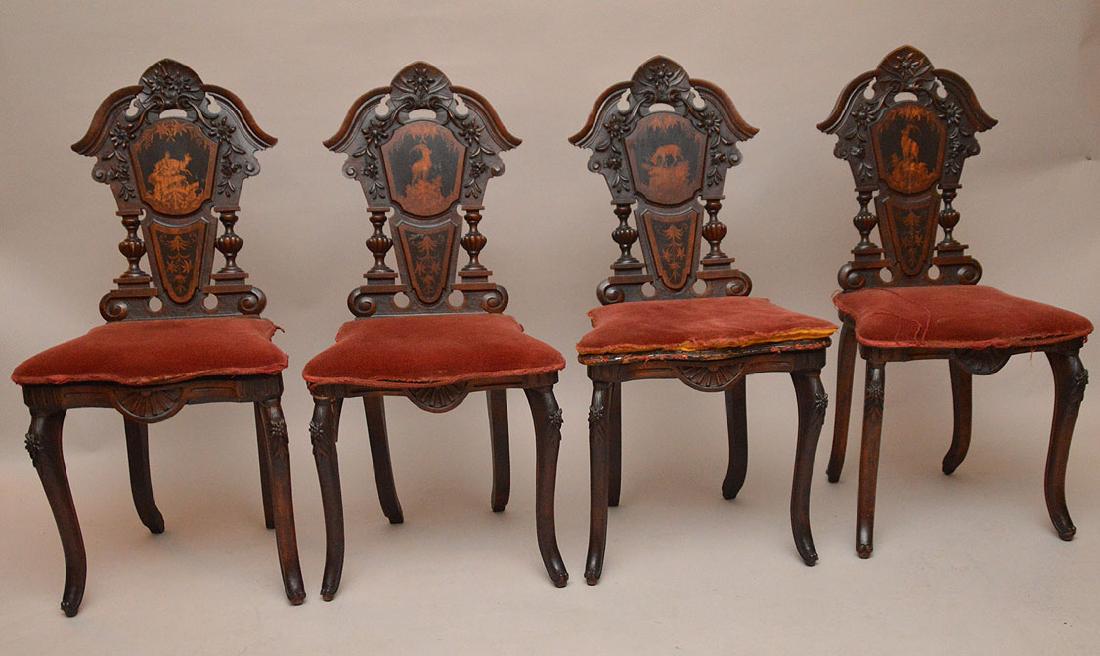 Set 4 Continental 19th c. carved and inlaid side (1 of 6)