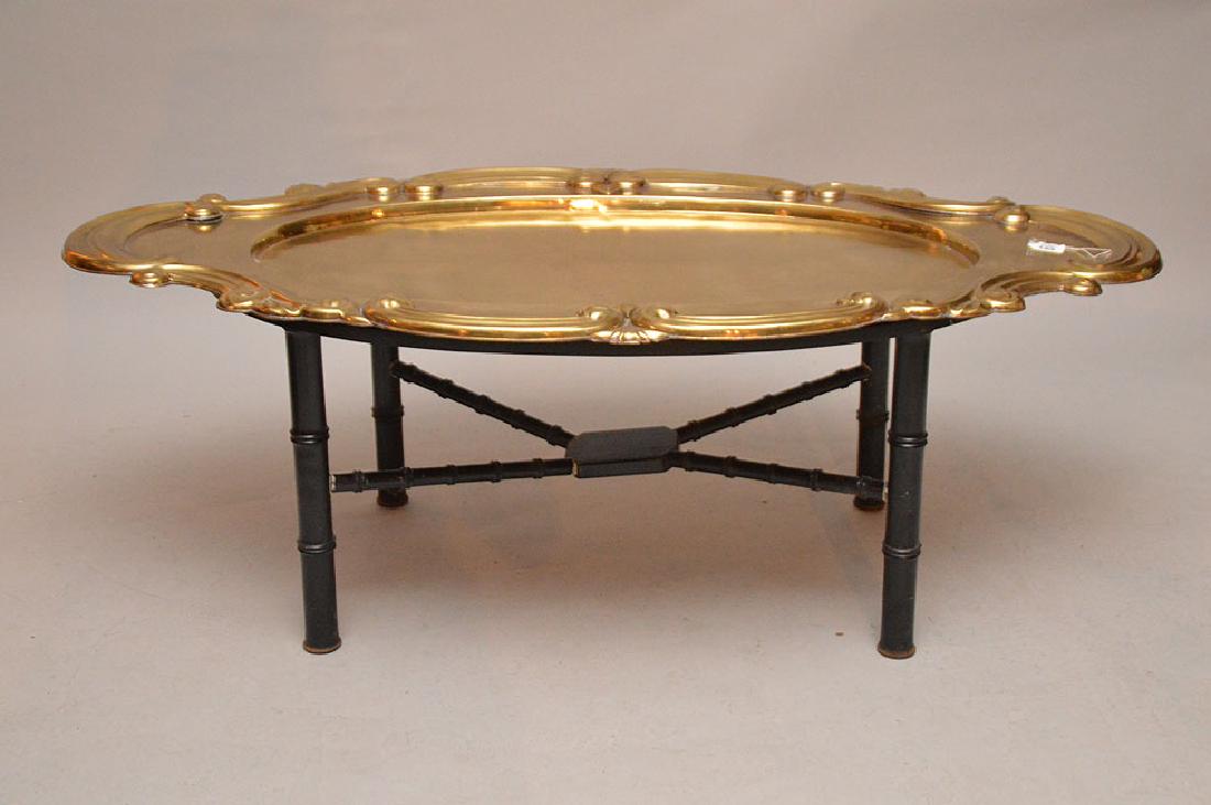 Brass scrolling rococo tray with custom bamboo motif (1 of 3)