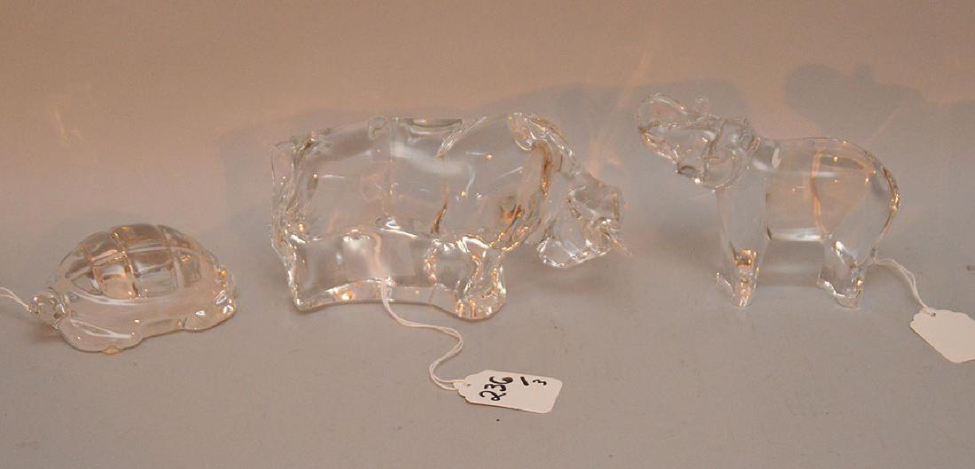 3 Baccarat Figures.  Bull Lth 6 1/2", Elephant Lth. 5" (1 of 3)