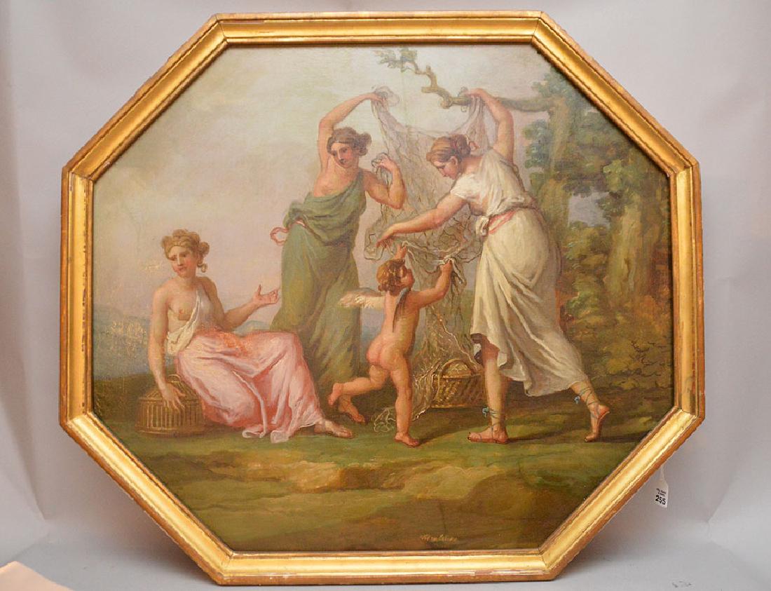 Antique Octagonal oil on canvas after Bucher, signed (1 of 5)