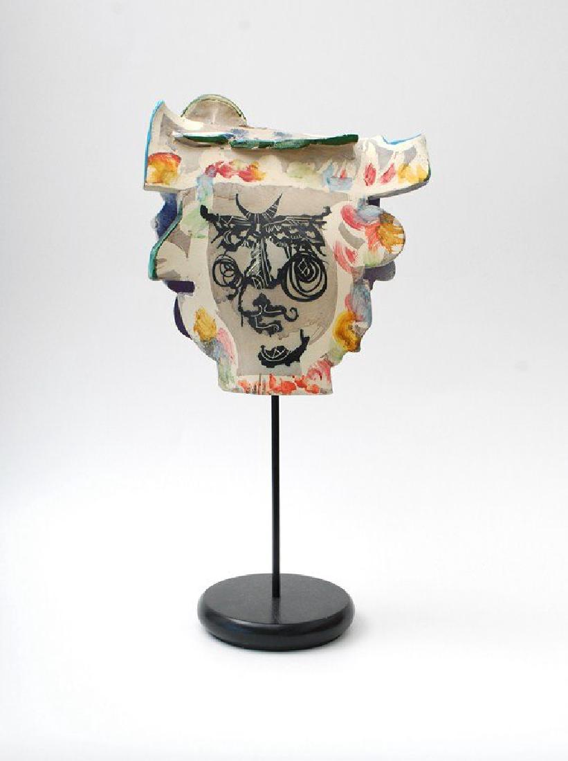 Ceramic Mask on stand by Gilbert Portanier (b. 1926); (1 of 6)