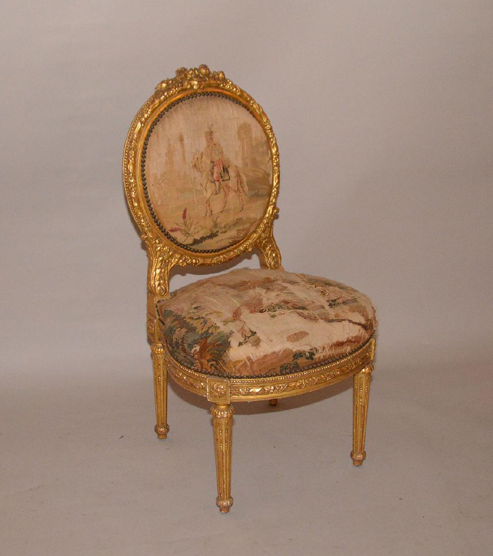 Giltwood carved French side chair with as is tapestry (1 of 5)