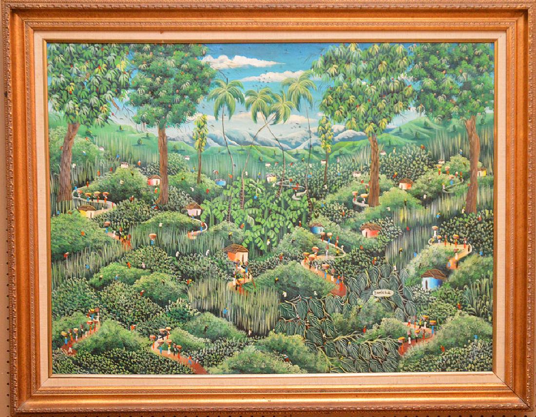 Haitian Painting signed Daniel L, large landscape oil (1 of 6)