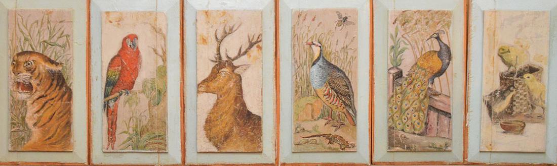 4 Antique wood panels, hand painted with animals, (1 of 9)