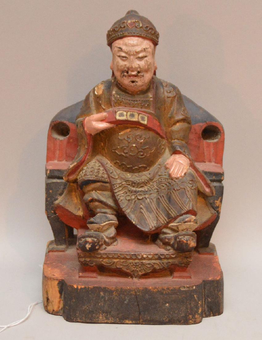 Chinese Wood Carving Of a Seated Wise Man.  Ht. 11" (1 of 5)