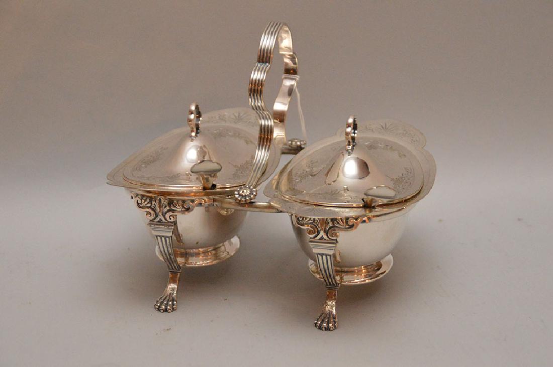 Sheffield Silver Plated Condiment Set.  Ht. 8" W. 9" D. (1 of 3)