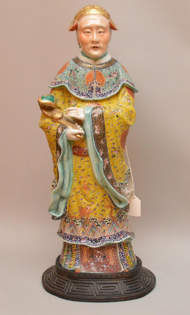 Large Chinese porcelain figure with custom wood base, (1 of 9)