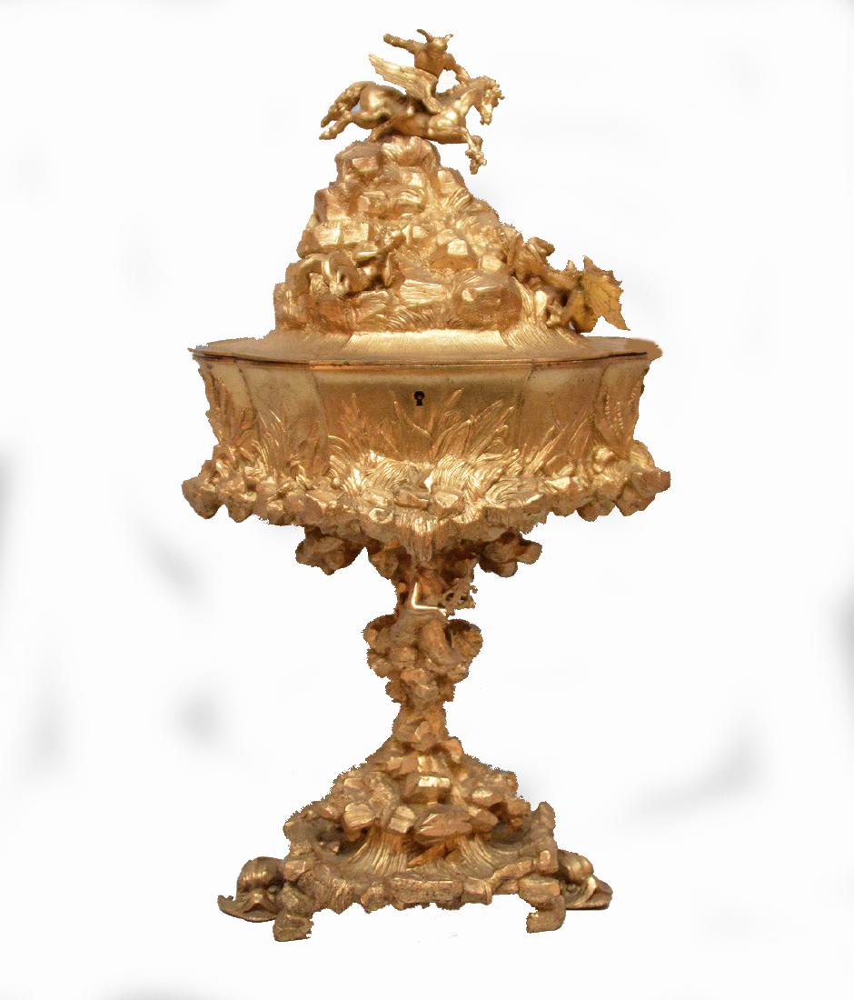 19th c. gilt bronze jewelry casket with figural (1 of 10)