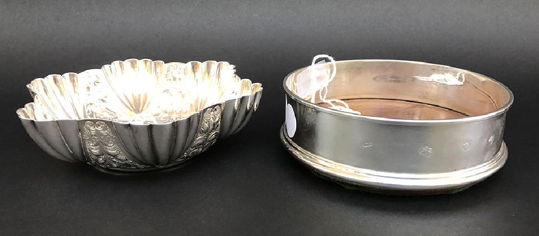 English Sterling Wine Coaster. Dia. 5" together with a: English Sterling Wine Coaster. Dia. 5" together with a English Sterling Bowl Dia. 5 3/4" the bowl 4oz. Troy