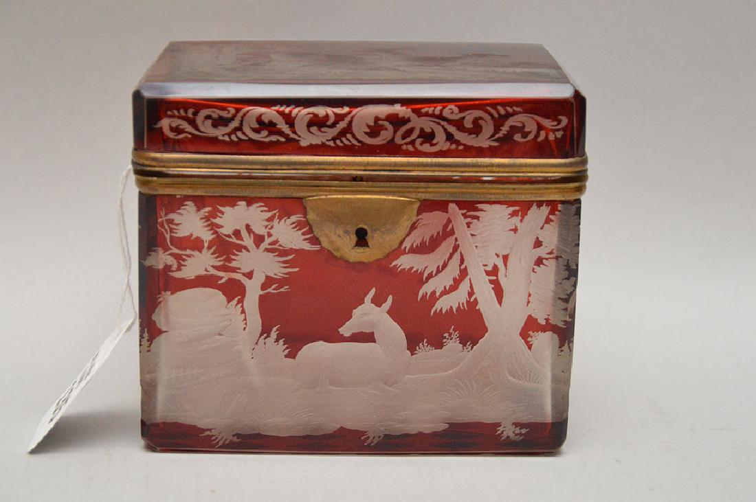 Bohemian Ruby Cut To Clear Glass Box.  Ht. 4" W. 4 1/2" (1 of 6)