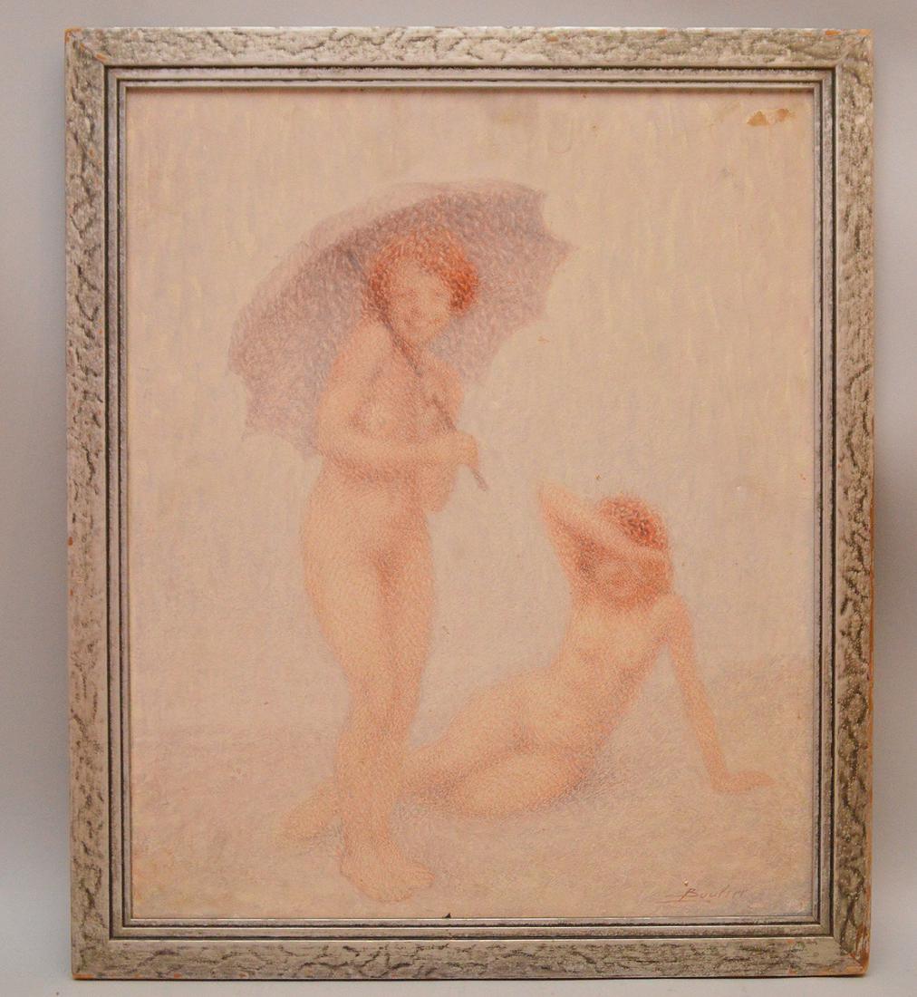 Lucien Boulier (French, 1882–1963) oil on board, two: Lucien Boulier (French, 1882–1963) oil on board, two nudes, signed lower right, 18in. x 15in